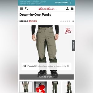 Eddie bauer down in one pants